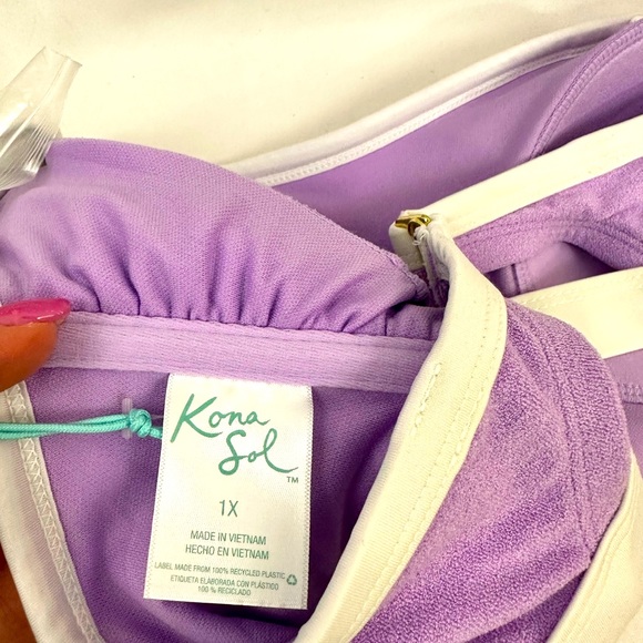 Kona Sol Color Block Purple/White Terry Bikini Top Removable Straps 1X(1… - Picture 5 of 10
